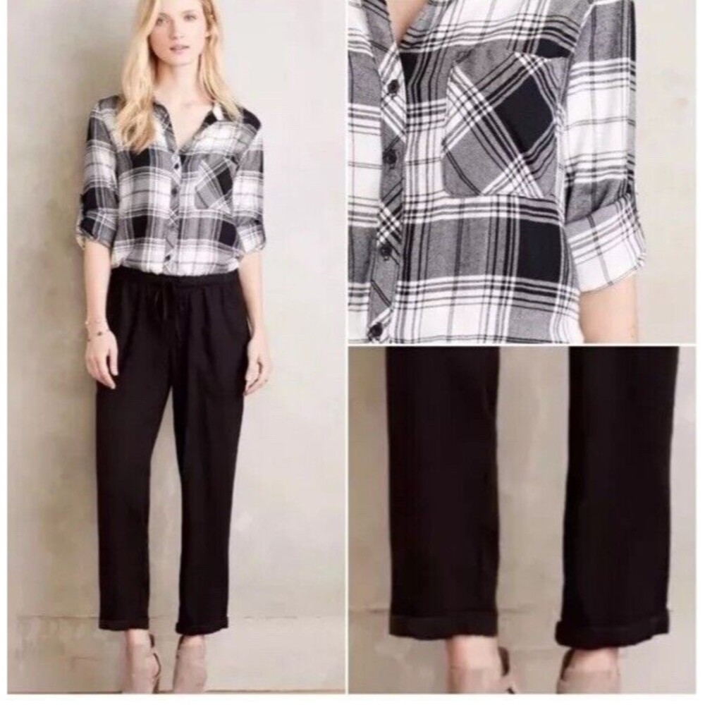 Cloth & Stone Katri Black White Plaid Jumpsuit Small Button Front Drawstring